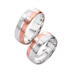 Unique Trouwringen Rood En Witgoud Met Diamant Breedte 7 mm