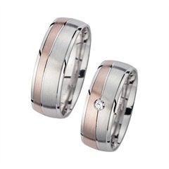 Unique Trouwringen Rood En Witgoud Met Diamant Breedte 7 mm