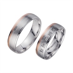 Unique Trouwringen Rood En Wit Goud Met Diamanten Breedte 5,5 mm