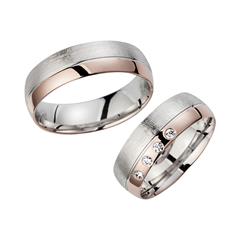 Unique Trouwringen Wit En Rood Goud Met Diamanten Breedte 6,5 mm