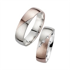 Unique Trouwringen Rood En Wit Goud Met Diamanten Breedte 5,5 mm