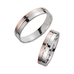 Unique Trouwringen Rood En Wit Goud Met Diamanten Breedte 4,5 mm