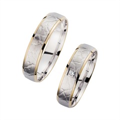 Unique Trouwringen Wit En Geel Goud Met Diamant Breedte 5 mm