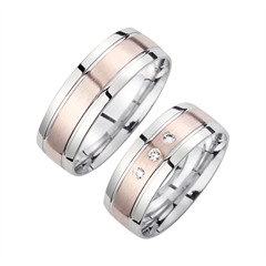 Unique Trouwringen Rood En Witgoud Met Diamanten Breedte 7 mm