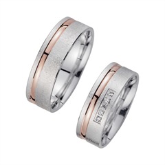Unique Trouwringen Rood En Wit Goud Met Diamanten Breedte 6,5 mm