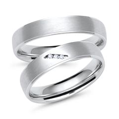 Unique Trouwringen in witgoud of platina met 3 diamanten