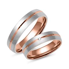 Unique Trouwringen in rosé- en witgoud met diamant
