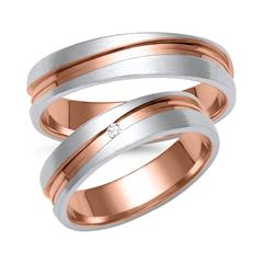 Unique Rose en witgouden trouwringen met diamant