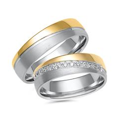 Unique Trouwringen in wit- en geelgoud met 15 diamanten