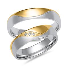 Unique Wit- en geelgouden trouwringen met 3 diamanten