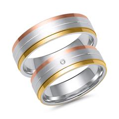 Unique Trouwringen in wit-, geel- en roségoud met diamant