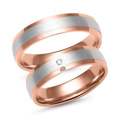 Unique Wit- en roségouden trouwringen met diamant