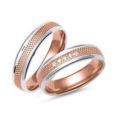 Unique Rose en witgouden trouwringen met 5 diamanten