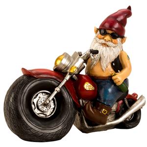 Tuinkabouter beeld Biker - Polystone - Motor rijder - 28 x 35 cm -