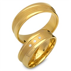 Unique Trouwringen 14 Karaat Geelgoud 3 Diamanten