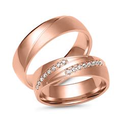Unique Trouwringen in roségoud met 16 diamanten