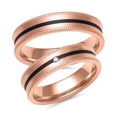 Unique Trouwringen in roségoud en carbon met diamant