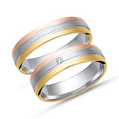 Unique Trouwringen 8 Karaat Driekleurig Goud Met Diamant