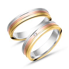 Unique Trouwringen 8 Karaat Driekleurig Goud Met Diamant