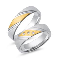 Unique Trouwringen 8 Karaat Geel-Wit Goud 3 Diamanten
