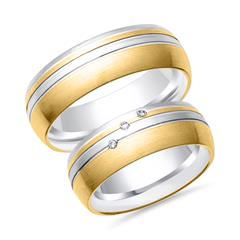 Unique Trouwringen 14 Karaat Geel-Wit Goud 3 Diamanten
