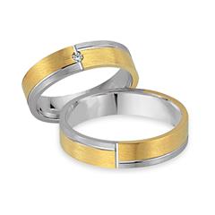 Unique Trouwringen 14 Karaat Geel Witgoud Met Diamant