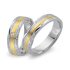 Unique Trouwringen 8 Karaat Geel Witgoud Met Diamant