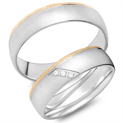 Unique Trouwringen 14 Karaat Geel-Wit Goud 3 Diamanten