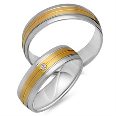 Unique Trouwringen 14 Karaat Geel-Wit Goud Met Diamant