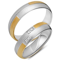 Unique Trouwringen 14 Karaat Geel-Wit Goud 4 Diamanten