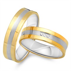 Unique Trouwringen 14 Karaat Geel-Wit Goud 3 Diamanten