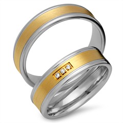 Unique Trouwringen 8 Karaat Geel-Wit Goud 3 Diamanten