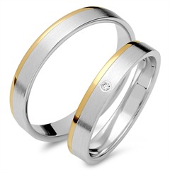 Unique Trouwringen 18 Karaat Geel-Wit Goud Met Diamant