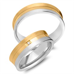 Unique Trouwringen 8 Karaat Geel- Witgoud Met Diamant