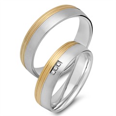 Unique Trouwringen 14 Karaat Geel-Wit Goud 3 Diamanten