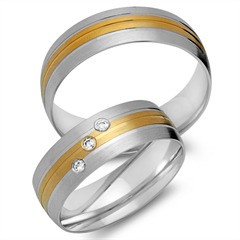 Unique Trouwringen 14 Karaat Geel-Wit Goud 3 Diamanten