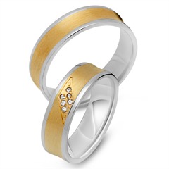 Unique Trouwringen 8 Karaat Geel Witgoud 6 Diamanten