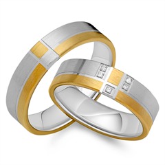 Unique Trouwringen 8 Karaat Geel-Wit Goud 5 Diamanten