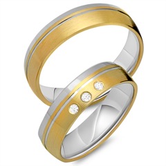 Unique Trouwringen 8 Karaat Geel-Wit Goud 3 Diamanten