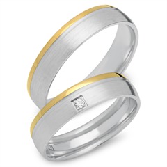 Unique Trouwringen 8 Karaat Geel Witgoud Met Diamant