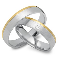Unique Trouwringen 14 Karaat Geel-Wit Goud Met Diamant