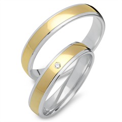 Unique Trouwringen 14 Karaat Geel Witgoud Met Diamant