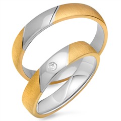 Unique Trouwringen 18 Karaat Geel-Wit Goud Met Diamant