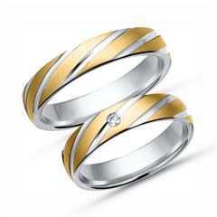 Unique Trouwringen 14 Karaat Geel Witgoud Met Diamant