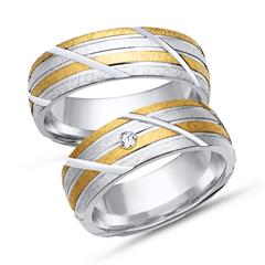 Unique Trouwringen 18 Karaat Geel Witgoud Met Diamant