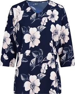 Your Look... for less! Dames Comfortabele blouse marine/hortensia bedrukt Größe
