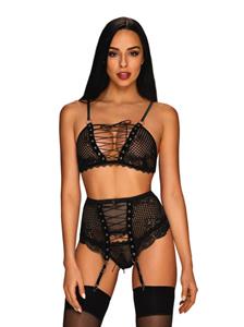 Obsessive Verführerisches Dessous Set mit floraler Spitze und Schnürung