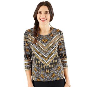 Your Look... for less! Dames Shirt met 3/4-mouw zwart/geel gedessineerd Größe
