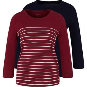 Tom Tailor Shirt met 3/4-mouwen dubbel - strepen + uni (2-delig, Set van 2)