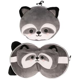 Wasbeer knuffel/reiskussen/slaapmasker 3-in-1 voor kinderen